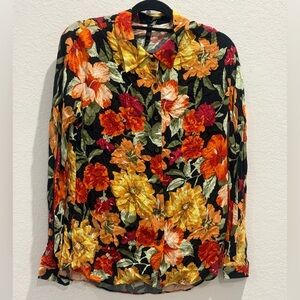 Zara red Collection Orange Gold Button Down Shirt with Notched Collar